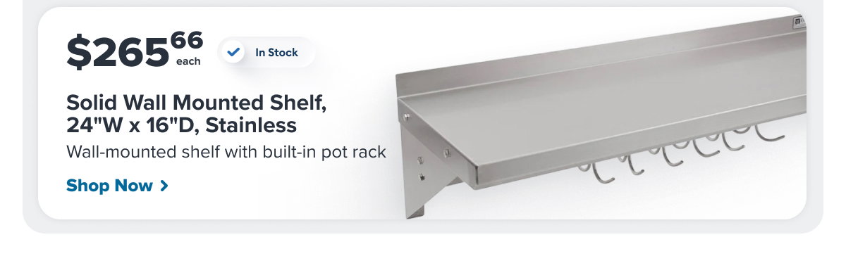 John Boos BHS1624PR Solid Wall Mounted Shelf, 24"W x 16"D, Stainless