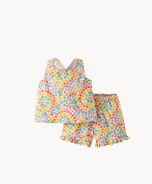 Baby Poplin Crossback Top & Shorts Set | Swirly Floral on Ecru