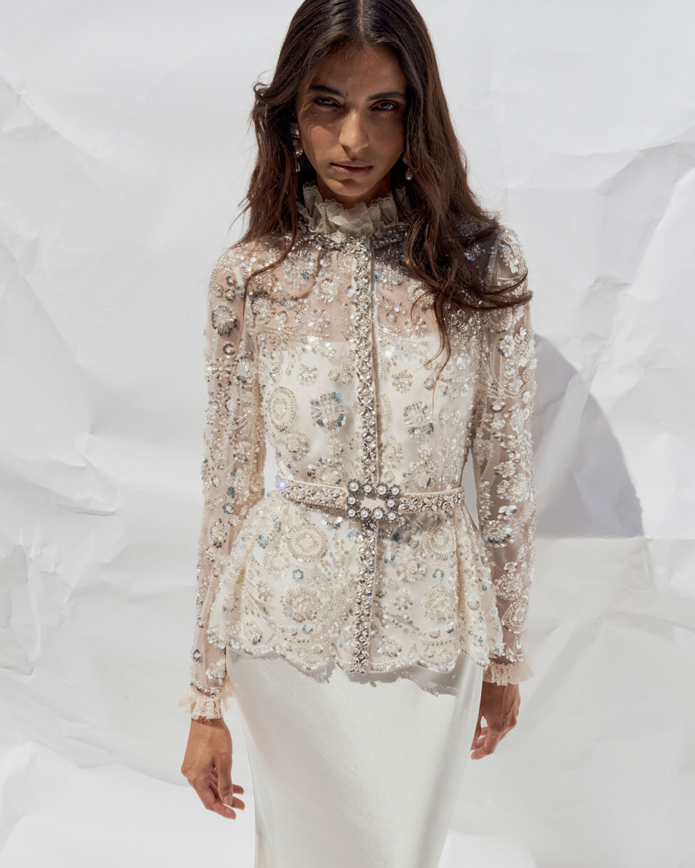 A picture of a woman wearing Cream Sequin Embellished Satin Maxi Dress