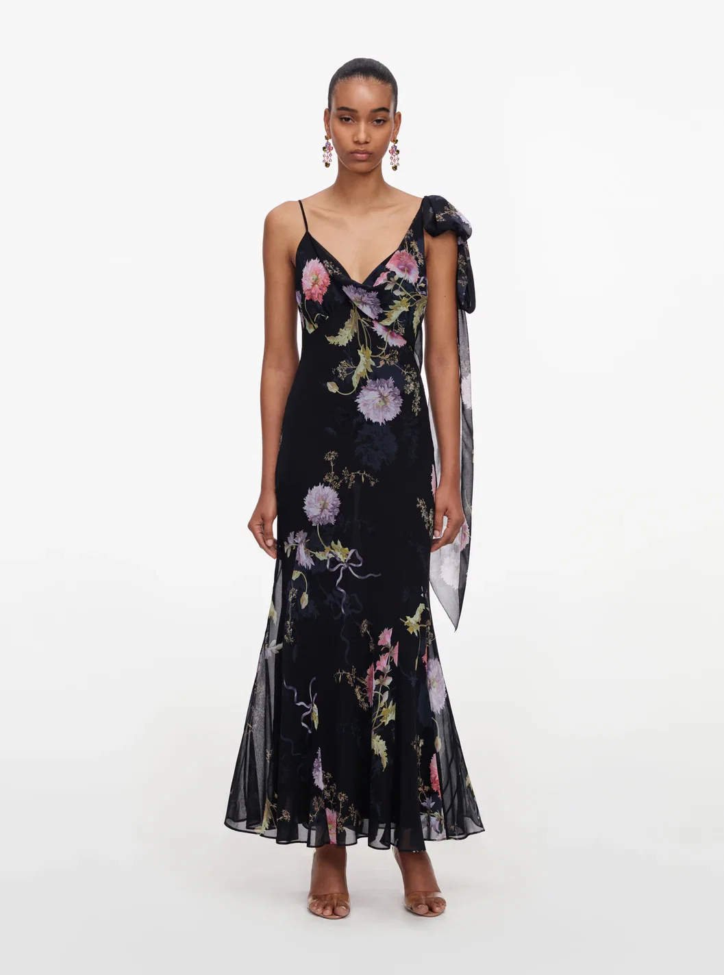 BLACK FLORAL GEORGETTE MAXI DRESS