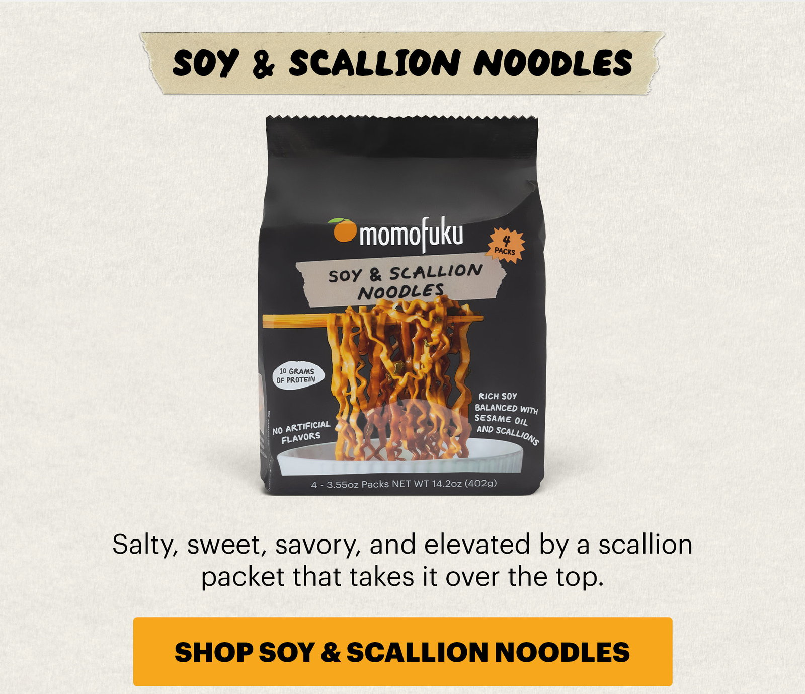 Header: Our most-loved noodles are back in stock, and we're pairing them with the perfect Chili Crunch to match. Sub-header:Trust us on this one. CTA: SHOP NOODLES
