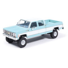 1978 Chevrolet Silverado K30 Crew Cab Fleetside Lifted - Light Blue and Frost White 1:64 Scale Diecast Model Truck by IXO Models