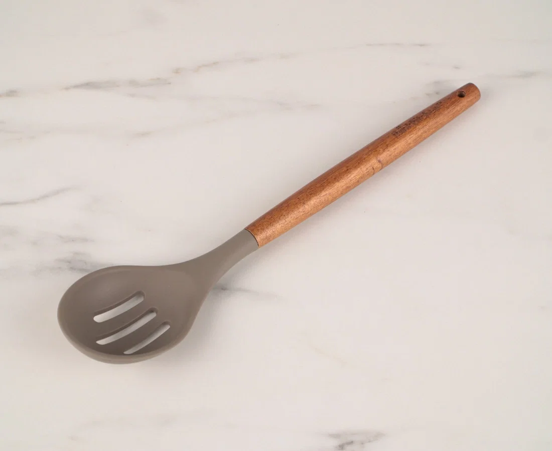Image of thinkkitchen Silicone Slotted Spoon with Acacia Handle