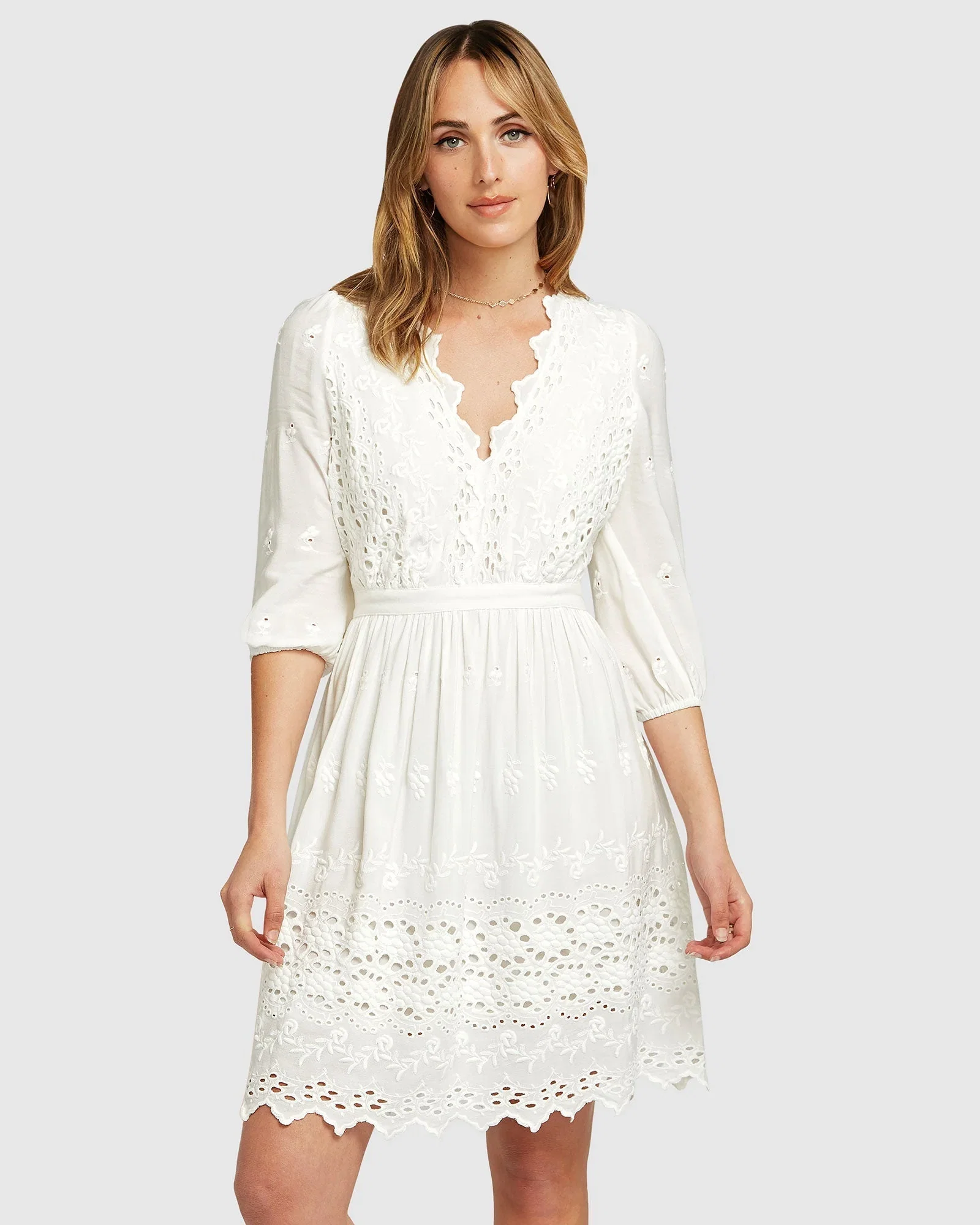 Image of Sweet Talk Eyelet Mini Dress - White
