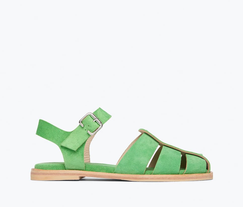 green suede fisherman sandal