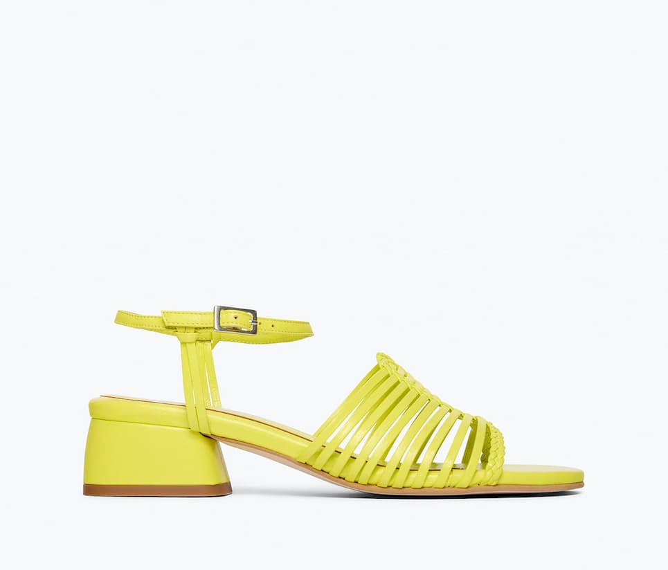 neon yellow sandal with heel