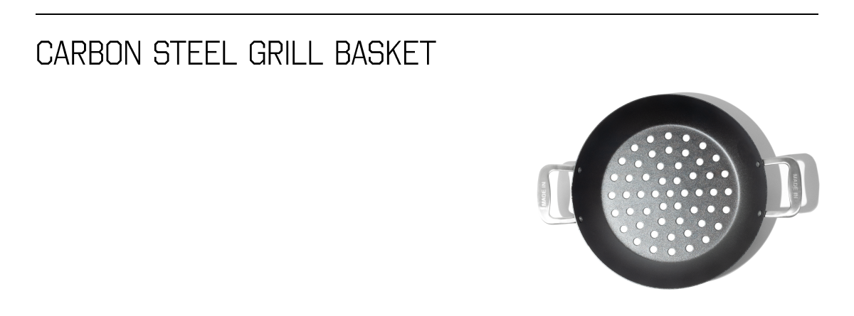 Carbon steel grill basket. 8, 10, 12"