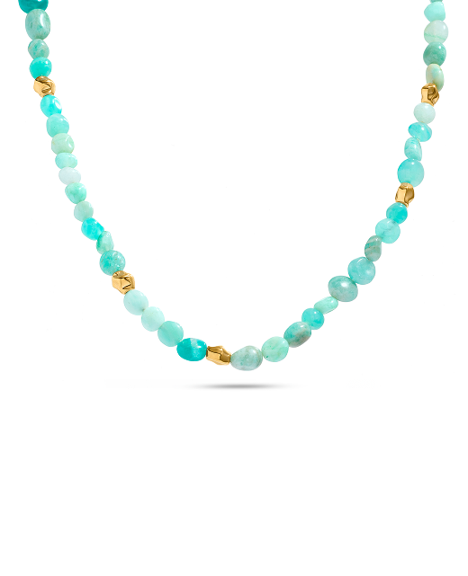 Amazonite & Gold Beaded Necklace (Gold)