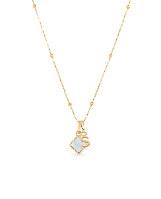 Pearl Clover & Initial Necklace (Gold)