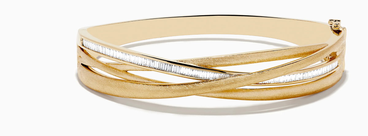 D'Oro 14K Brushed Yellow Gold Diamond Crossover Bangle 1.10 TCW