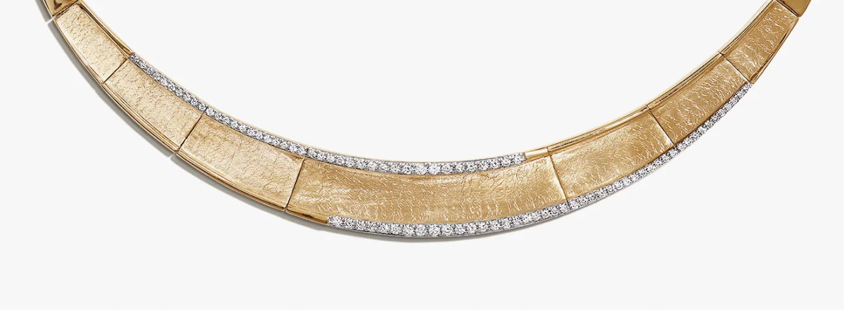 D'Oro 14K Brushed Yellow Gold Diamond Collar Necklace, 0.90 TCW