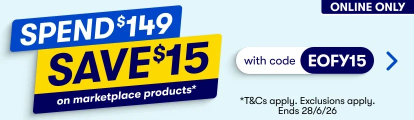 Spend $149 SAVE $15 on marketplace products with code EOFY15 - T&Cs apply. Exclusions apply. Ends 28/06/26