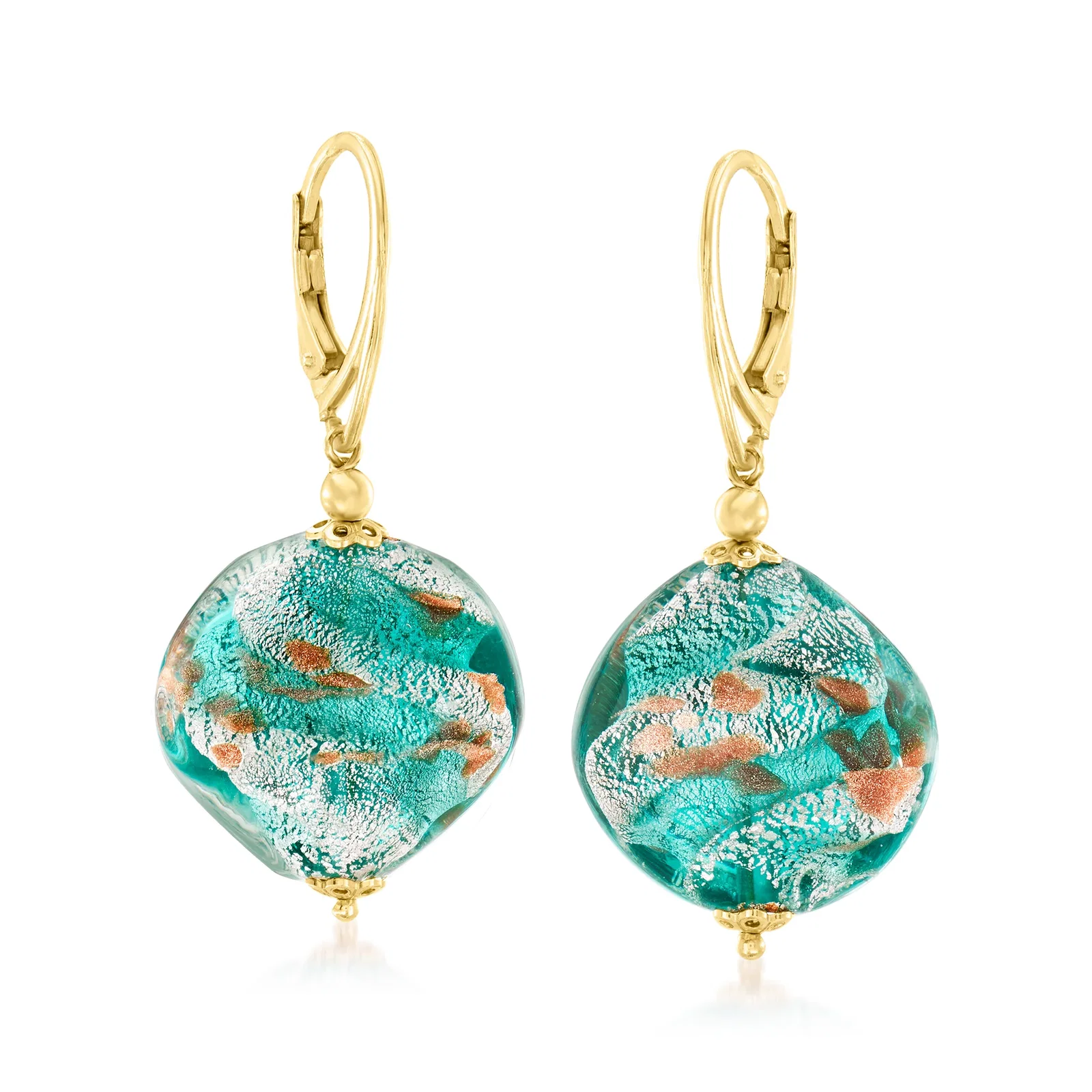 Shop Italian Multicolored Murano Glass Bead Drop Earrings in 18kt Gold Over Sterling