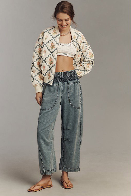 The Reese Smocked Pull-On Barrel Trousers: Denim Edition