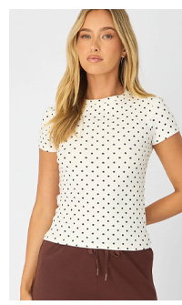 White Polka Dot T-shirt Short Sleeve Crew Neck