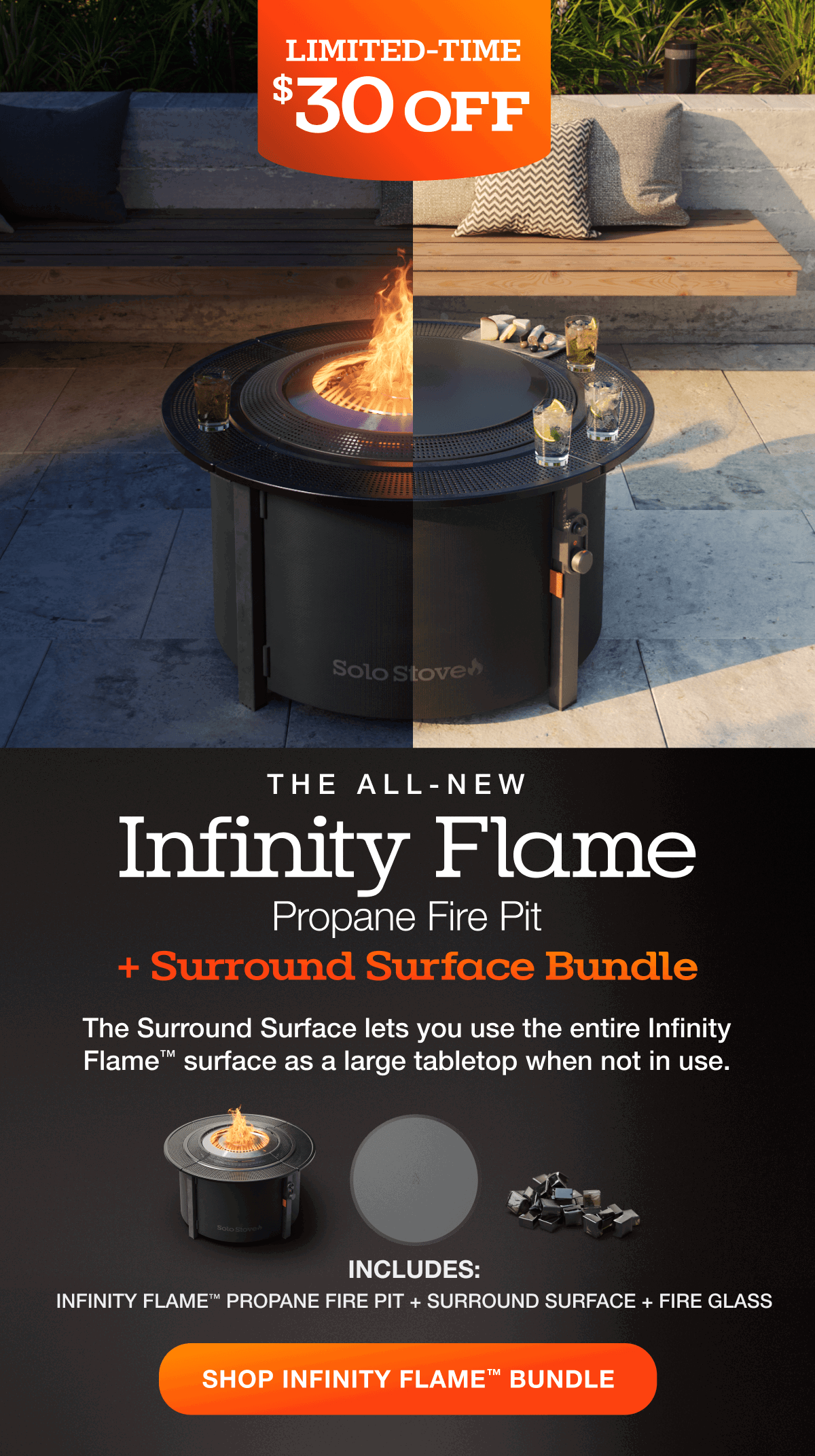 Infinity Flame Propane Fire Pit + Surround Surface