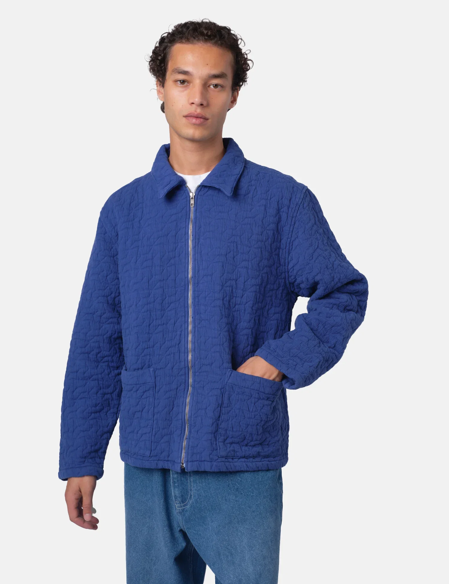 Image of Bhode Textured Zip Jacket Indigo