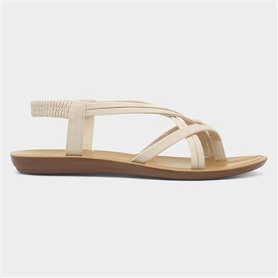 Lilley Womens Cream Flat Strappy Toe Post Sandal