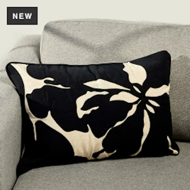 Thread Office Black Shadow Leaf Applique Scatter Cushion with Feather Blend Inner, 40cm x 60cm