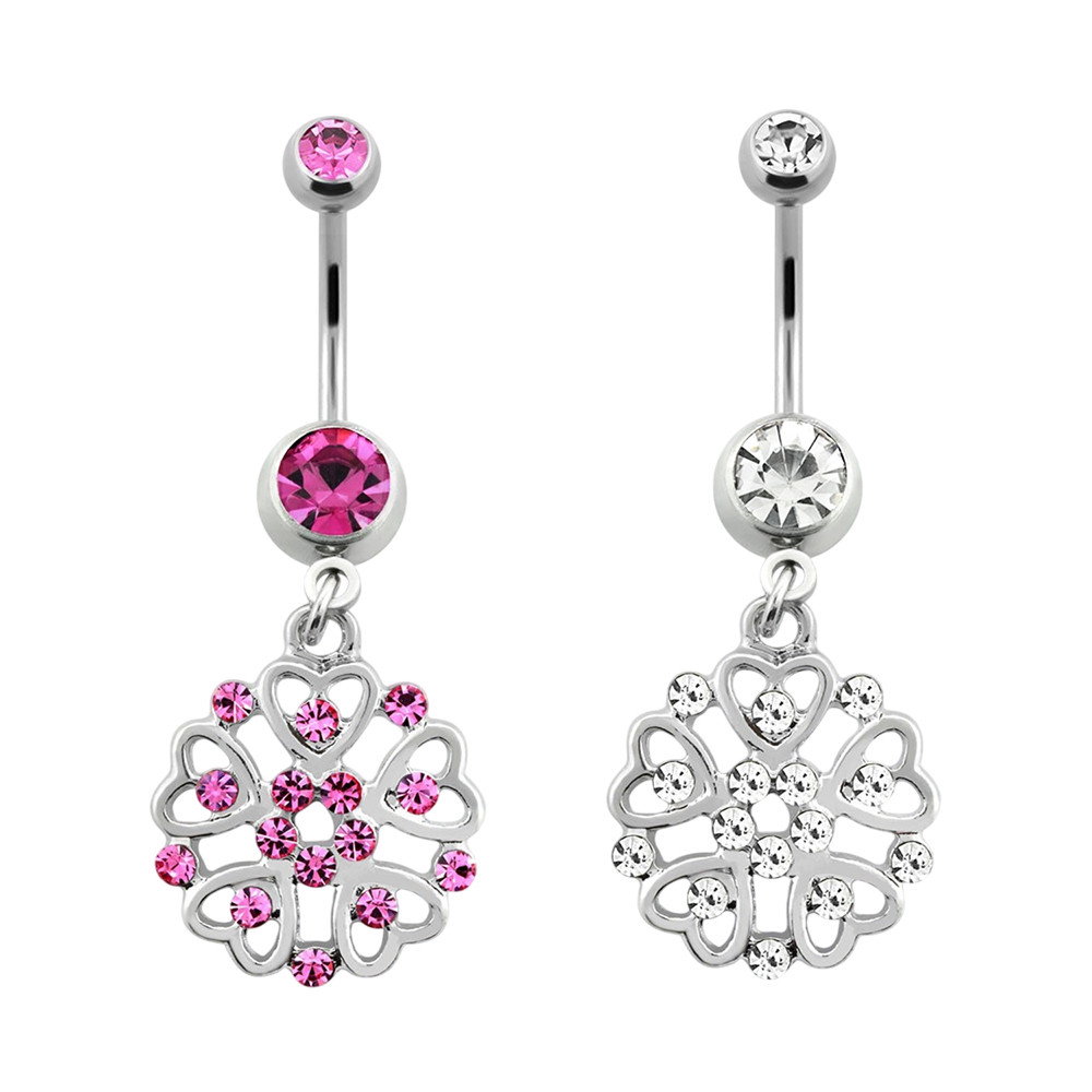  Titanium Paved Heart Shield CZ Dangle Belly Button Rings Piercings 14G 
