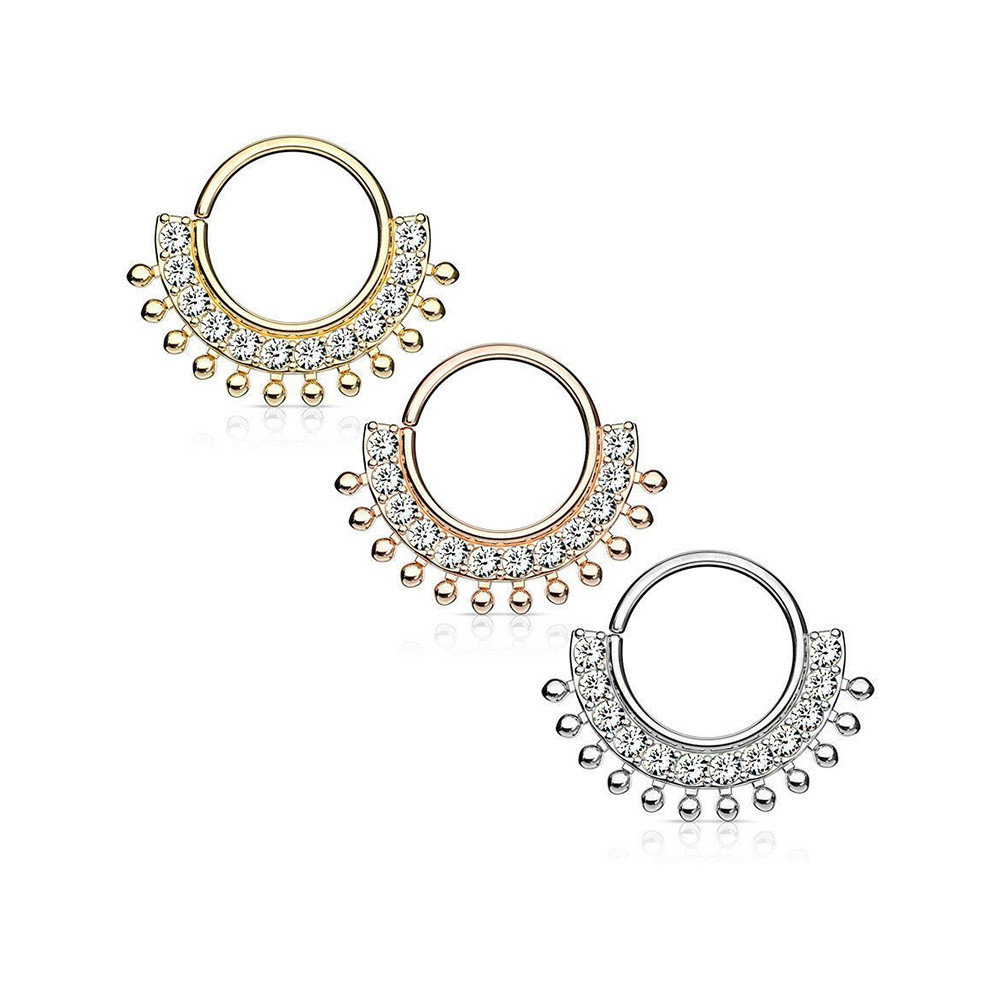  Ornate Paved CZ Bendable Hoops Rings Piercings 16G 15mm 