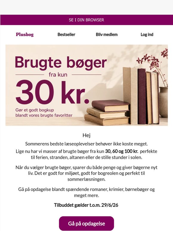 Brugte bøger fra kun 30 kr. ☀️