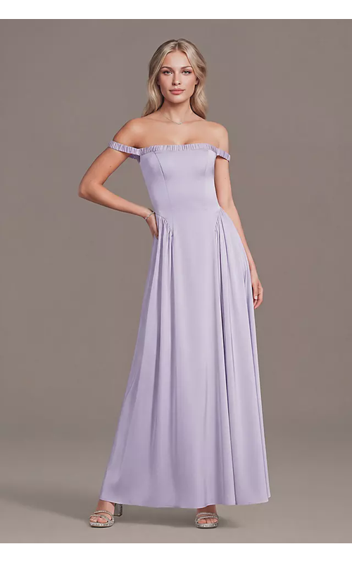 Matte Satin Off-the-Shoulder A-Line Dress