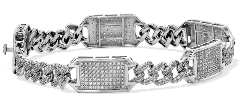 Diamond accented Cuban chain bracelet featuring rectangular pavé panels and chunky links.