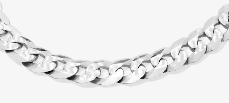 Silver curb chain necklace with chunky interlocking links.