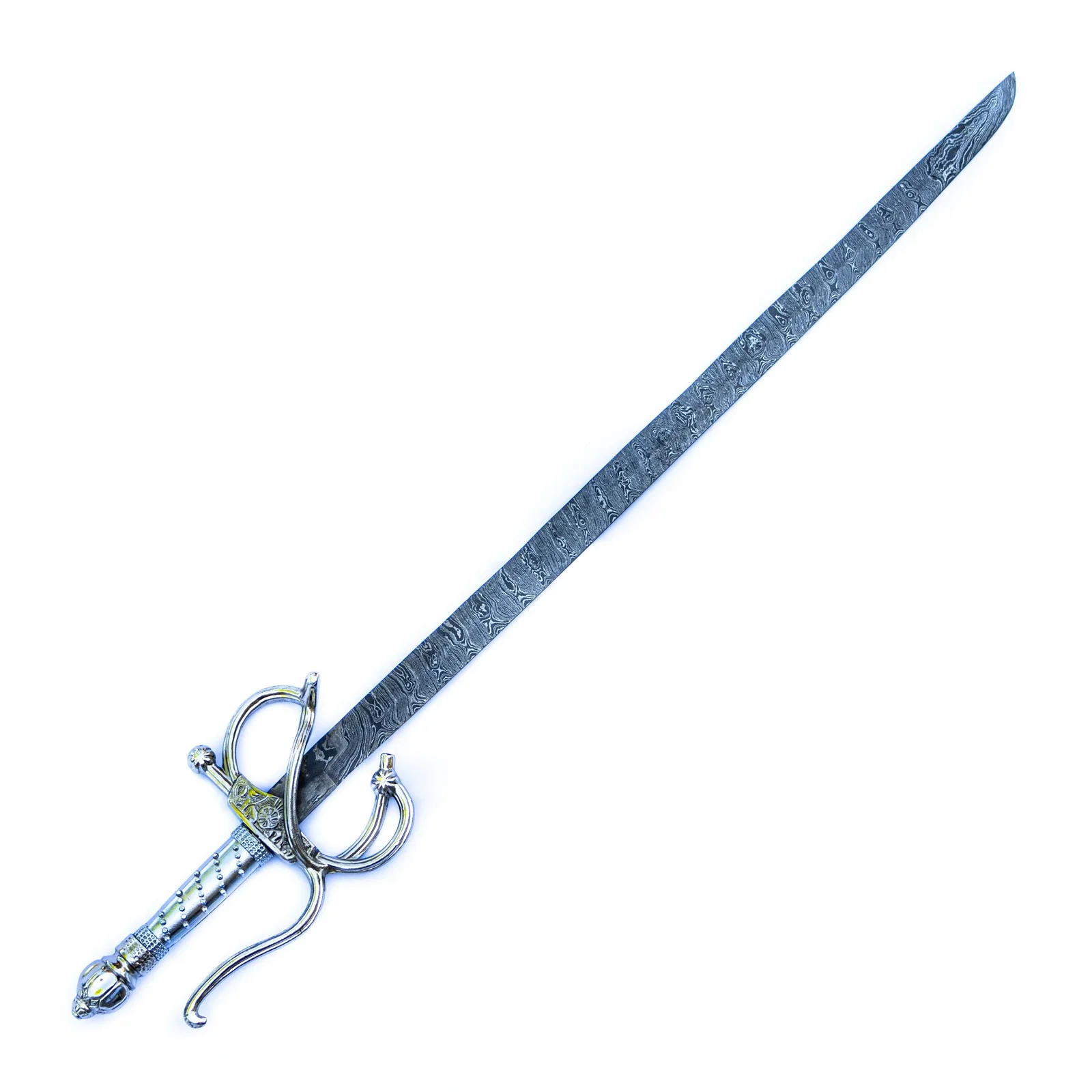Image of Backsword - Silver Handle - High Carbon Damascus Steel Sword - 36"