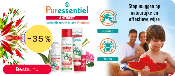 Puressentiel Anti-Pique tot -35% tegen muggen en teken, knop “Bestel nu”.