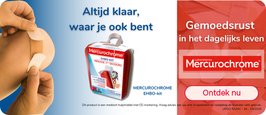 Mercurochrome EHBO-kit voor onderweg, knop “Bestel nu”.