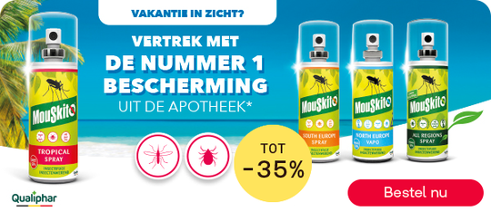 Mouskito muggenbescherming tot -35%, knop “Bestel nu”.