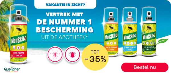 Mouskito muggenbescherming tot -35%, knop “Bestel nu”.