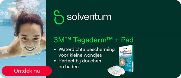 3M Tegaderm + Pad voor waterdichte wondbescherming, knop “Bestel nu”.