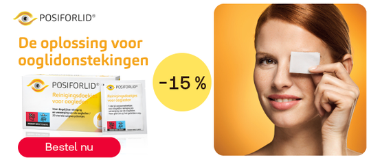 Posiforlid ooglidverzorging tot -15%, knop “Bestel nu”.