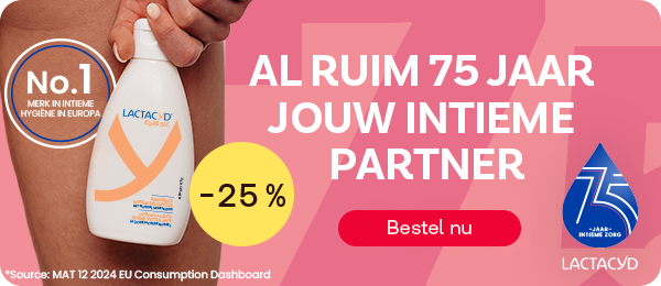 Lactacyd intieme verzorging tot -25%, knop “Bestel nu”.