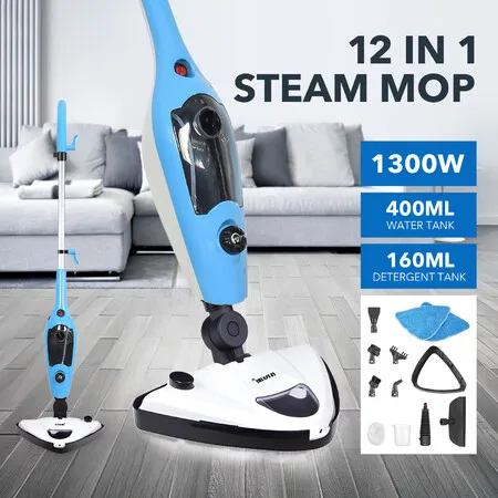 12 in 1 Steam Mop Cleaner 1300W Multi-Function Handheld Steamer Swivel Floor Carpet Window Home Cleaning Hardwood Tiles Grout Upholstery Furniture