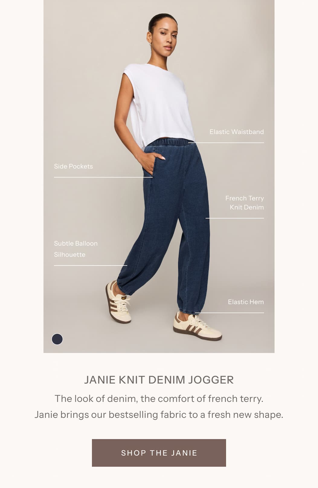 Janie Knit Denim Jogger | The look of denim, the comfort of french terry. Janie brings our bestselling fabric to a fresh new shape. | Shop The Janie