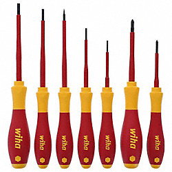 Insulated Screwdriver Set: 1-10 Pieces, 7 Pieces, Phillips/Slotted Tip, Ergonomic Grip, Case