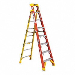 Stepladder: 8 ft Ladder Size, Fiberglass, 300 lb Load Capacity, 29 lb Wt, 5.8 ft Standing Ht