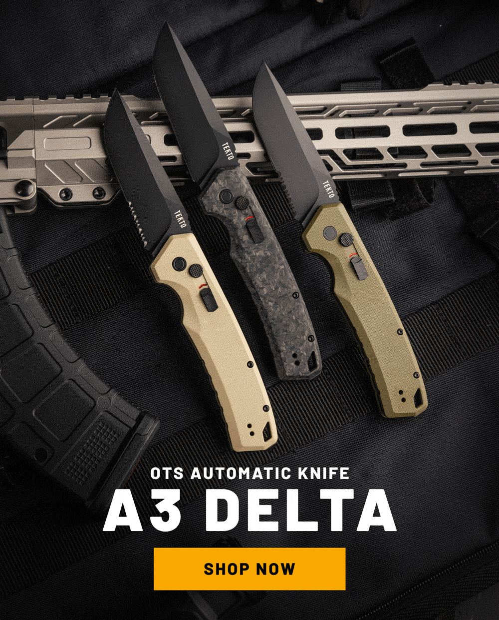 A3 Delta Automatic OTS Knife Animated GIF with CTA: Shop Now.