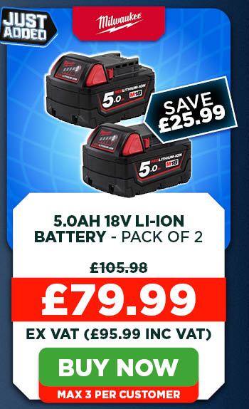 Milwaukee M18 B5 5.0Ah 18V Li-Ion Battery - Pack of 2