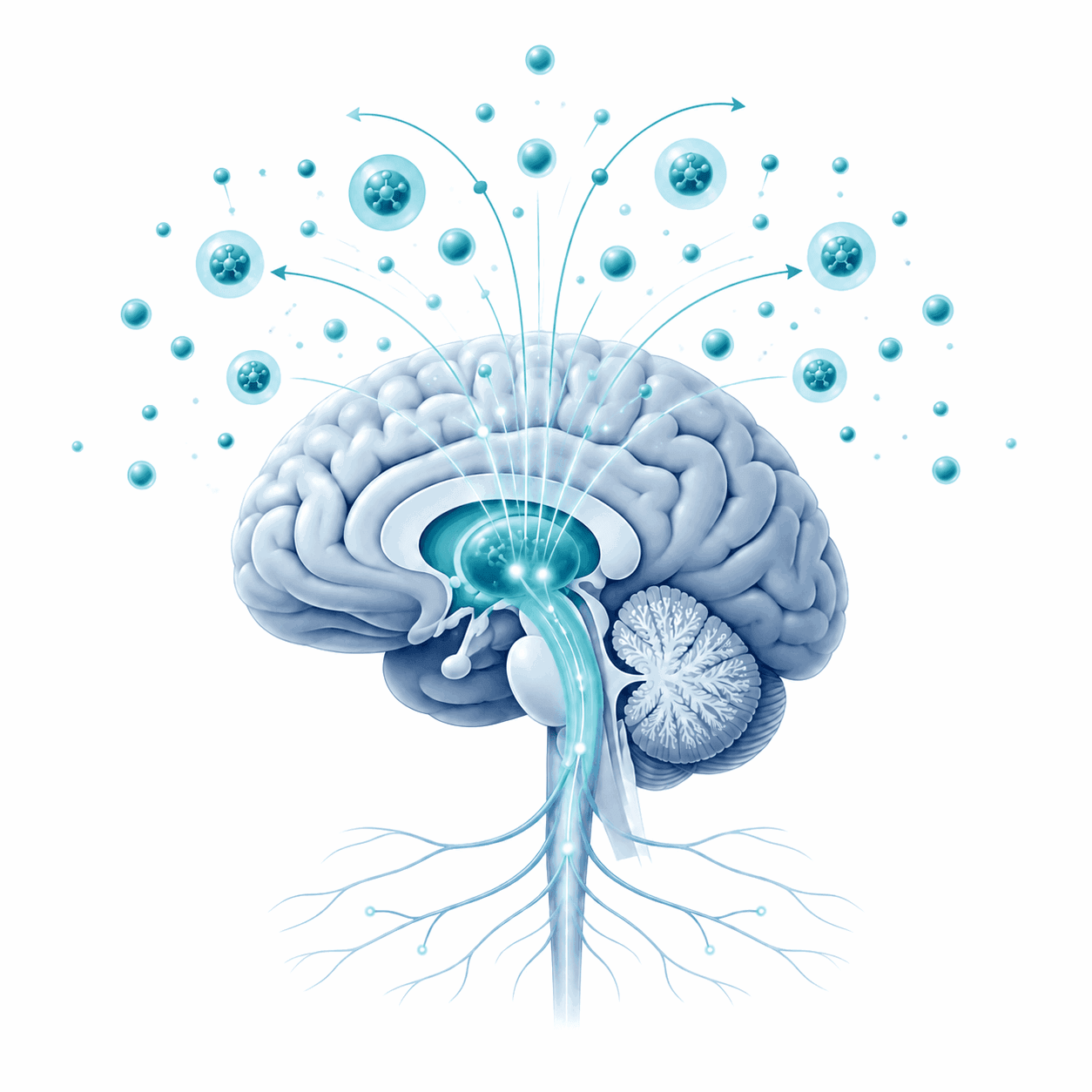 Medical-style brain illustration representing the body’s natural endorphin response to TENS stimulation.