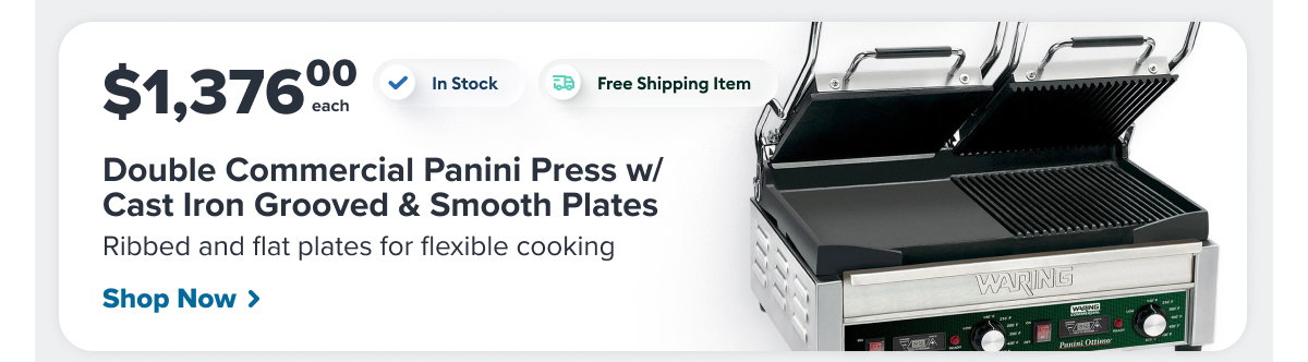 Waring WDG300T Double Commercial Panini Press w/ Cast Iron Grooved & Smooth Plates, 240v/1ph