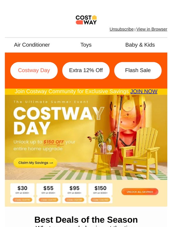 🔱 🔥 Costway Day is LIVE! Unlock Up to $150 OFF 🔥 🔱