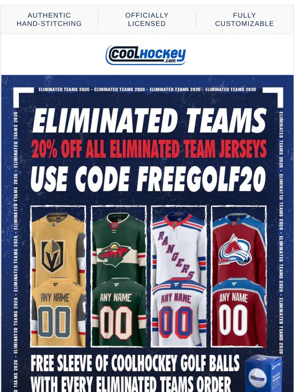 Eliminated Teams Sale Ends FRIDAY - Shop Jerseys At 20% OFF!