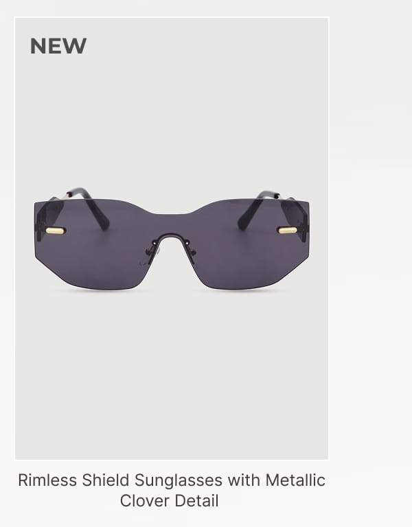 Shop Rimless Shield Sunglasses with Metallic Clover Detail