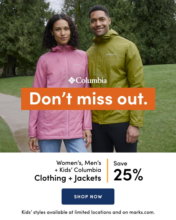 Women's, Men's + Kids' Columbia Clothing + Jackets Save 25%