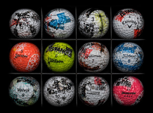 Overhead photo of mystery mix golf balls